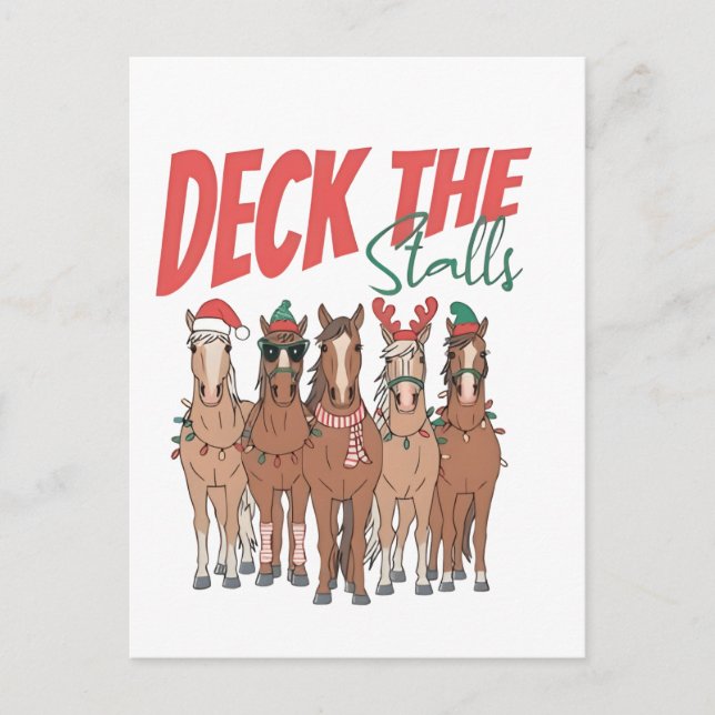 Deck the Stalls Funny Christmas Horse Lovers Announcement Postcard (Front)