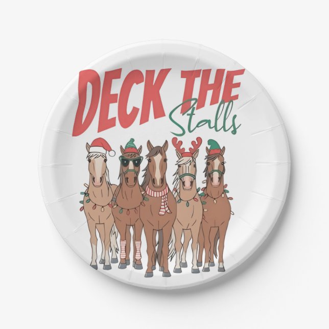 Deck the Stalls Funny Christmas Horse Lovers Paper Plates (Front)