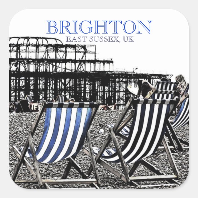 Deckchairs on Brighton Beach, (UK) Sticker (Front)