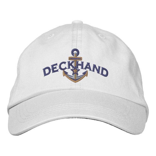 Deckhand Nautical Star Anchor Embroidery Embroidered Baseball Cap (Front)