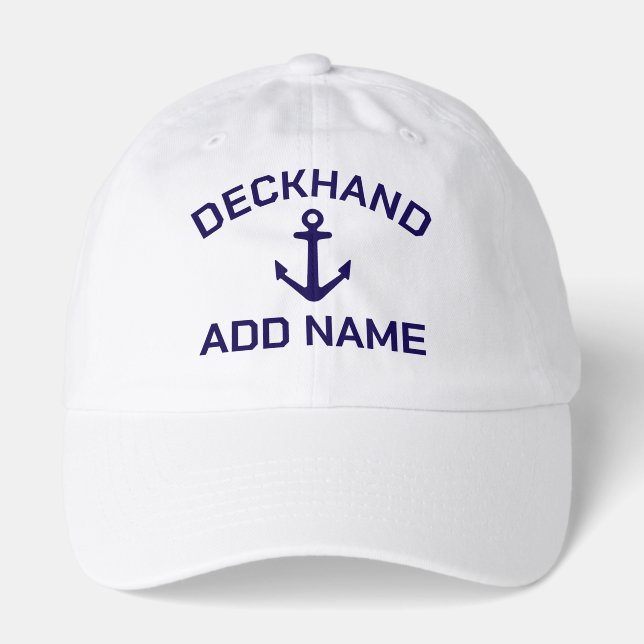 Deckhand yacht cap with navy blue nautical anchor (Front)