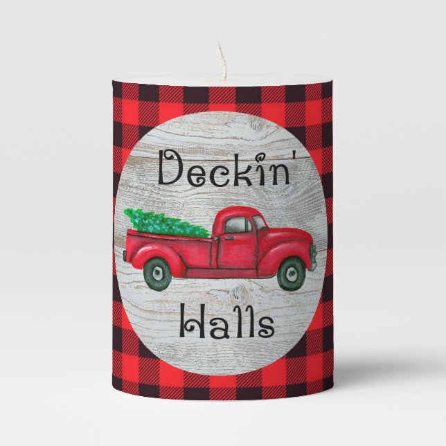 Deckin Halls Red Christmas Truck Candle (Front)