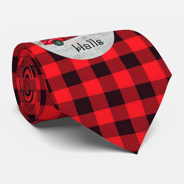 Deckin Halls Red Christmas Truck  Neck Tie (Rolled)
