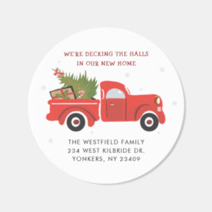 Decking New Halls Address Christmas Holiday Moving Classic Round Sticker