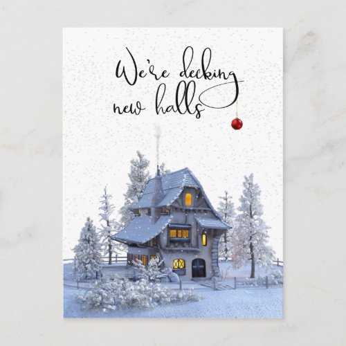 Decking New Halls Address Notice Moving Christmas Announcement Postcard