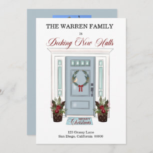 Decking New Halls Blue Door Christmas Photo Moving Announcement