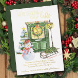 Decking New Halls Christmas Front Door Moving Foil Holiday Card<br><div class="desc">We're Decking New Halls luxury gold foil 2 in 1 Christmas card and moving announcement. Festive christmas front door, decorated with holly wreath and garland. The watercolor scene is set with cozy home elements including glowing lantern, christmas tree, snowman and sledge. It is lettered in gold foil with "We're Decking...</div>