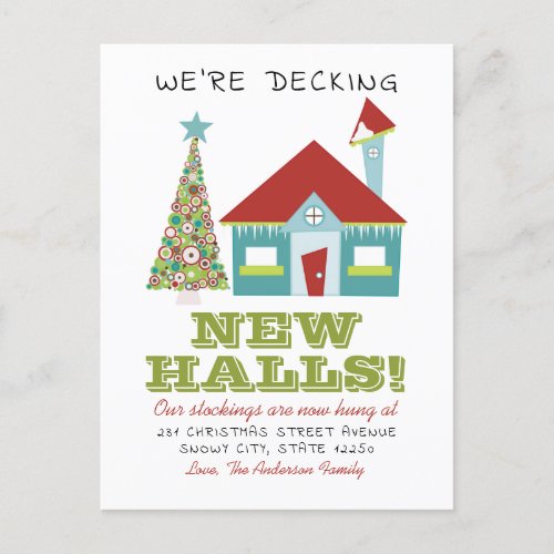 Decking New Halls Christmas Home Holiday Moving Announcement Postcard