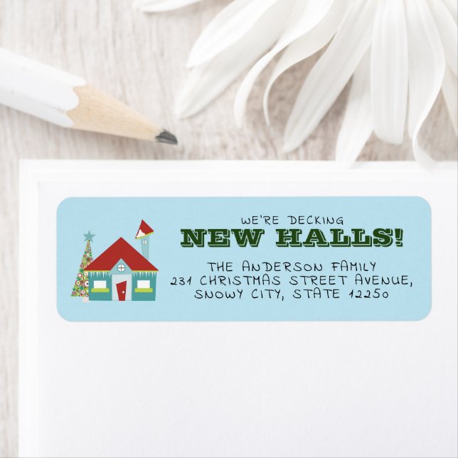 Decking New Halls Christmas House Holiday Moving Label (Insitu)
