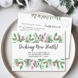 Decking New Halls Christmas Moving  Announcement Postcard