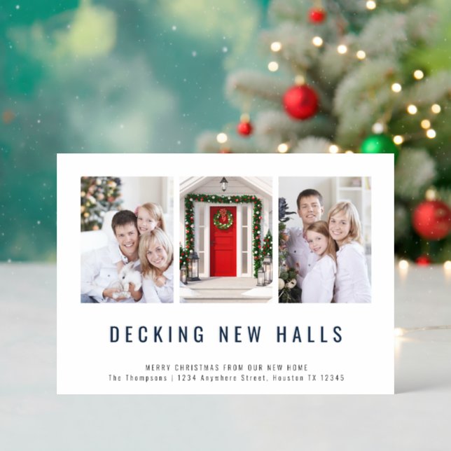 Decking New Halls Christmas Moving Letterpress Photo Cards (Front (Into))