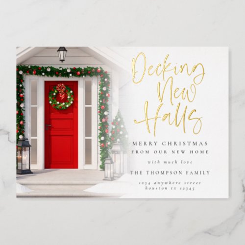 Decking New Halls Christmas Photo Overlay Luxury Foil Holiday Card