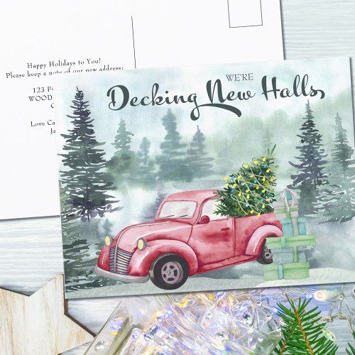 Decking New Halls Christmas Red Truck Moving Holiday Postcard