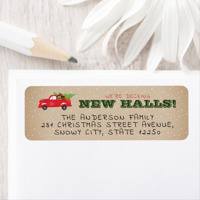 Decking New Halls Christmas Truck Holiday Moving Label (Insitu)