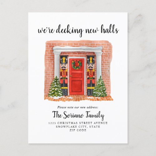 Decking New Halls Door Nutcracker Holiday Moving Announcement Postcard