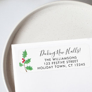 decking New Halls Festive Holly Return Address Label