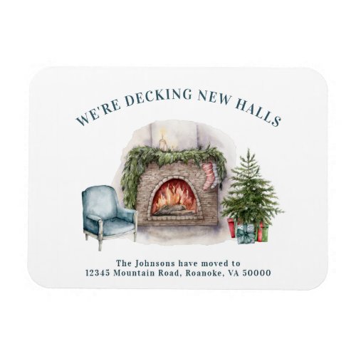 Decking New Halls Fireplace Christmas New Address Magnet