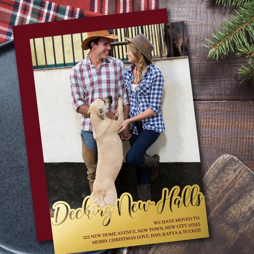 Decking New Halls Hand Lettered Vertical Photo Foil Holiday Card