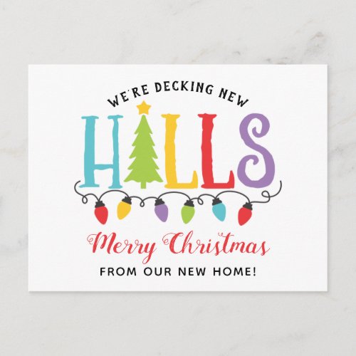 Decking New Halls Lights Cute Moving Announcement Postcard