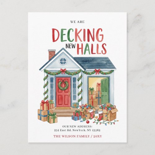 Decking New Halls New Address Moving Holiday Postcard