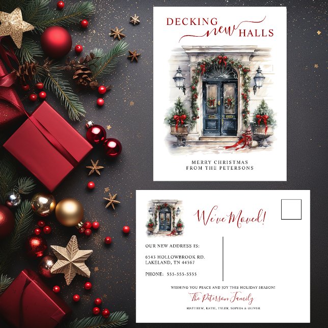 Decking New Halls New Home Christmas Moving Announcement Postcard (Creator Uploaded)