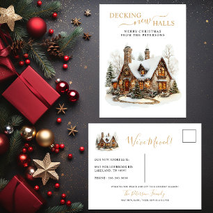 Decking New Halls New Home Christmas Moving Announcement Postcard