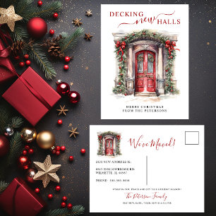 Decking New Halls New Home Red Door Holiday Moving Announcement Postcard
