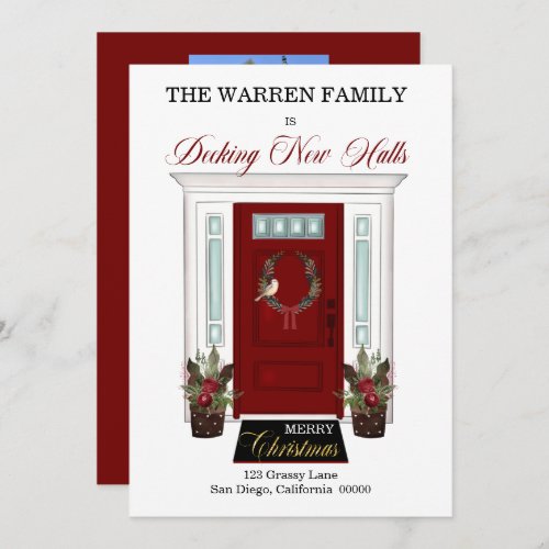 Decking New Halls Red Door Christmas Photo Moving Holiday Card