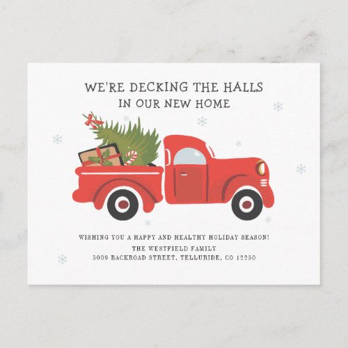 Decking New Halls Red Truck Christmas Moving Announcement Postcard