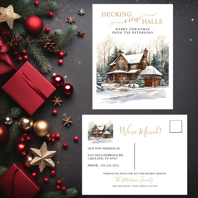 Decking New Halls Rustic New Home Christmas Moving Announcement Postcard (Creator Uploaded)