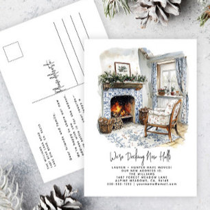 Decking New Halls Winter Watercolor Holiday Announcement Postcard