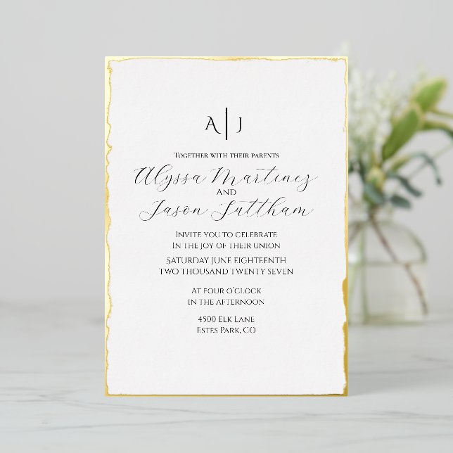 Deckle Edge Foil Wedding Invitation (Standing Front)