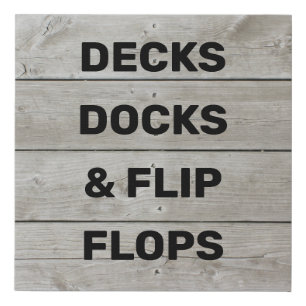 Decks Docks and Flip Flops on Weathered Wood Faux Canvas Print