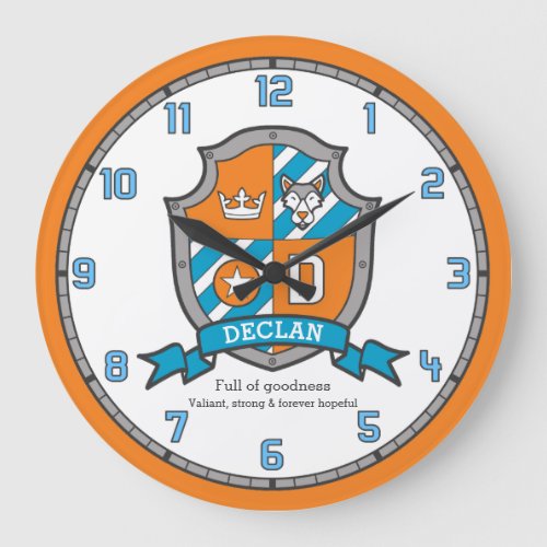 Declan boys name meaning knights shield orange large clock