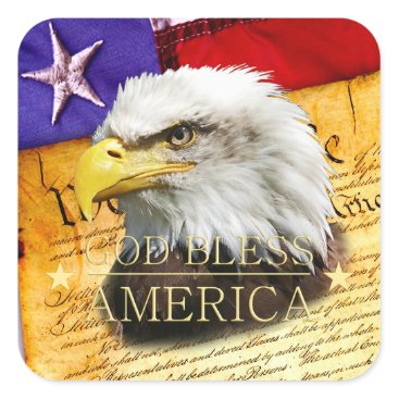 Declaration of Independe, Eagle, God Bless America Square Sticker