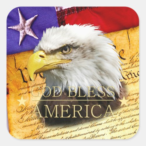 Declaration of Independe Eagle God Bless America Square Sticker