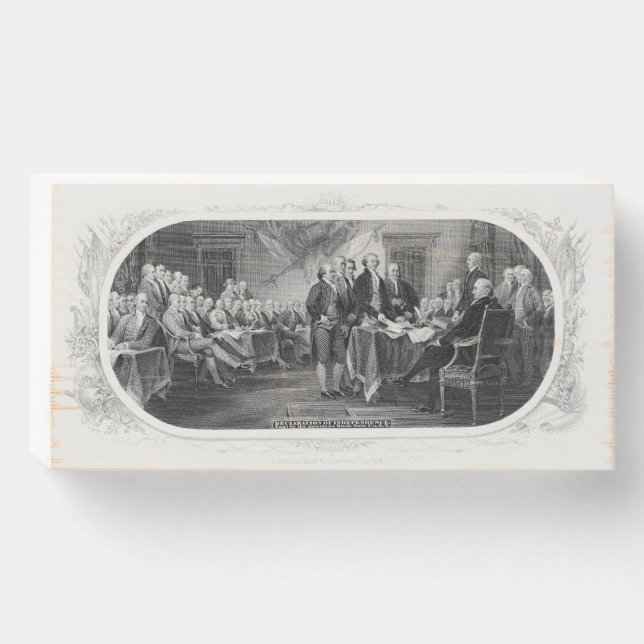 Declaration of Independence: $2 Bill, Etching Wooden Box Sign (Front Horizontal)
