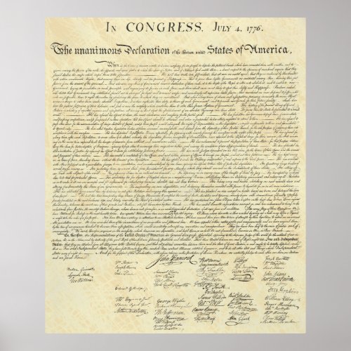 DECLARATION of INDEPENDENCE JULY 4 1776 Poster