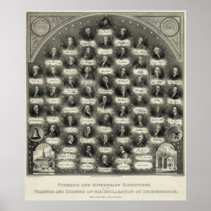 Declaration of Independence Portraits Signatures Poster