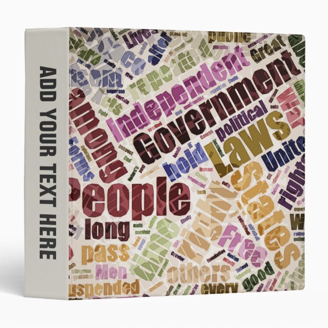 Declaration of Independence Word Cloud 3 Ring Binder (Front/Spine)