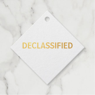 declassified foil favor tags