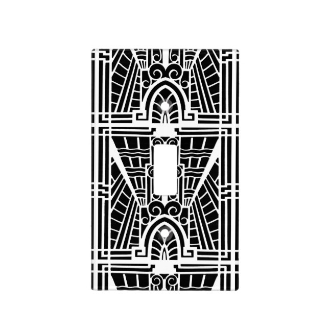 Deco Architectural Pattern, Black and White Light Switch Cover (Front)