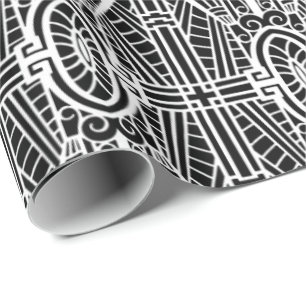 Deco Architectural Pattern, Black and White Wrapping Paper