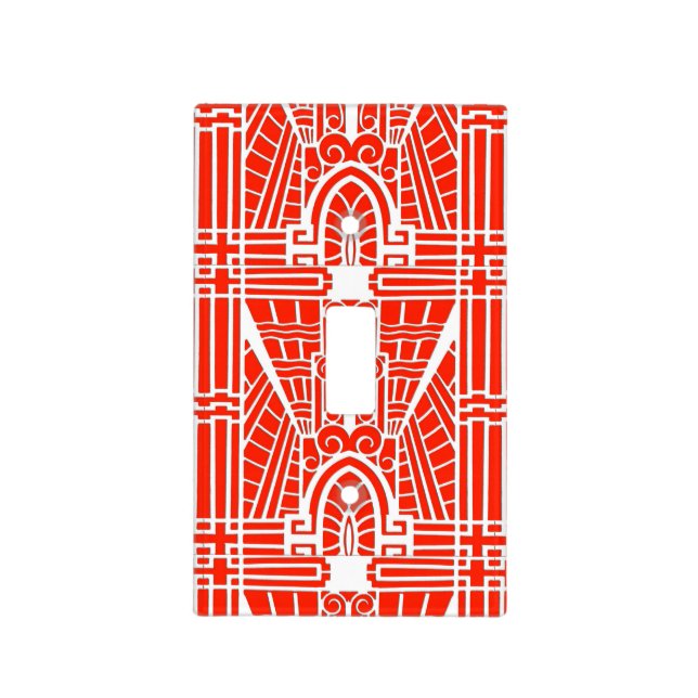 Deco Architectural Pattern, Mandarin Orange Light Switch Cover (Front)