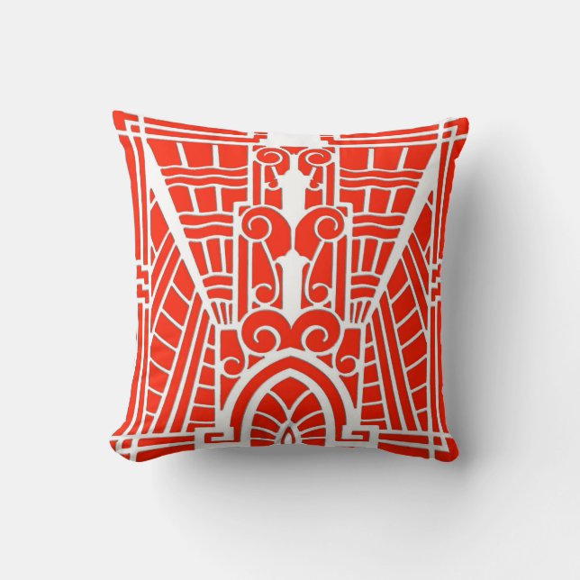 Deco Architectural Pattern, Mandarin Orange Throw Pillow (Front)