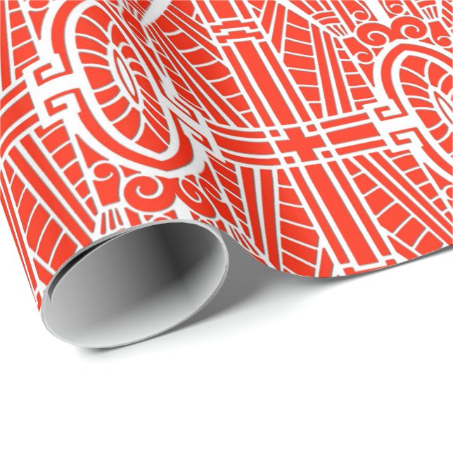 Deco Architectural Pattern, Mandarin Orange Wrapping Paper (Roll Corner)