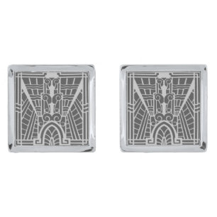 Deco Architectural Pattern, Silver Gray / Grey Cufflinks