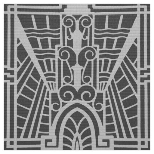 Deco Architectural Pattern, Silver Gray / Grey Fabric