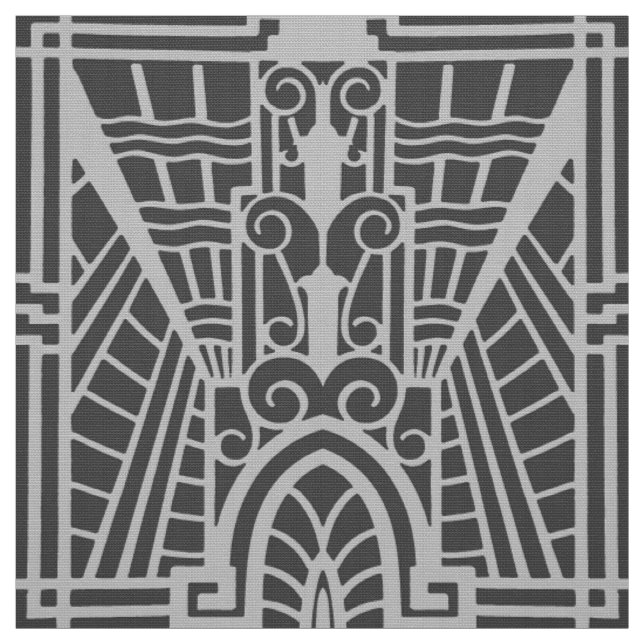 Deco Architectural Pattern, Silver Gray / Grey Fabric (Swatch)