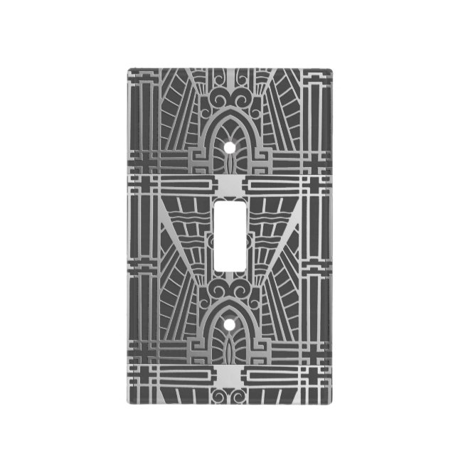 Deco Architectural Pattern, Silver Gray / Grey Light Switch Cover (Front)